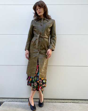 Olive Leather 90's Trench Coat