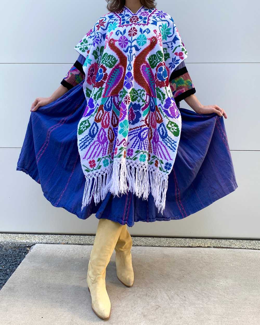 Peacock Daydream Cross Stitch Knit Poncho - image 2