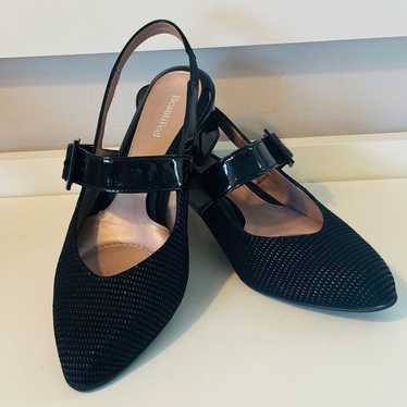 BeautiFeel Woman’s Black Patent and Woven Slingbac