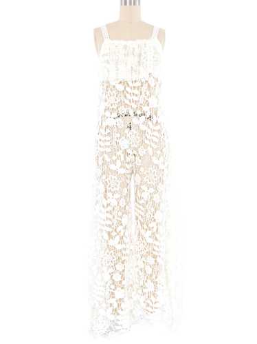 White Floral Crochet Lace Ruffle Jumpsuit