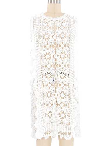 White Floral Embellished Crochet Shift Dress