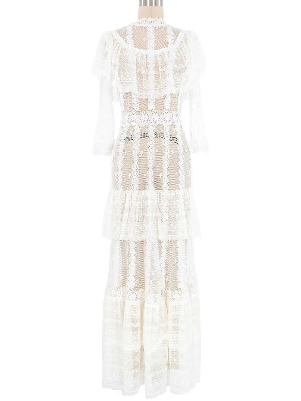 White Lace Ruffle Tiered Crochet Maxi Dress - image 1