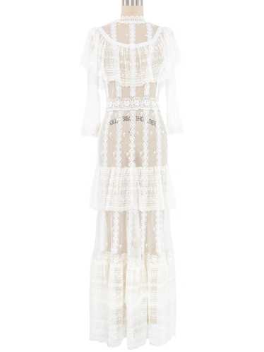 White Lace Ruffle Tiered Crochet Maxi Dress - image 1