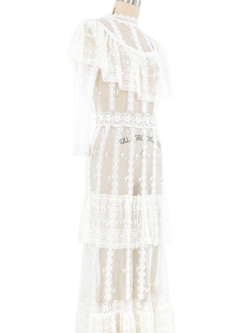 White Lace Ruffle Tiered Crochet Maxi Dress - image 3