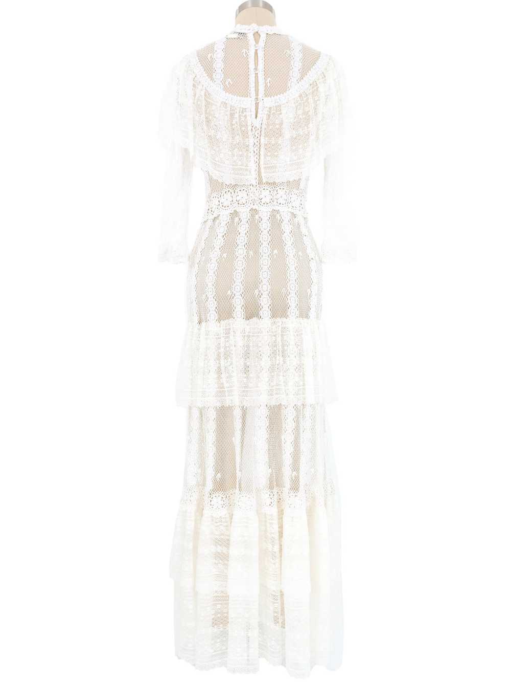 White Lace Ruffle Tiered Crochet Maxi Dress - image 4