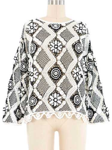 Black and White Floral Crochet Sweater