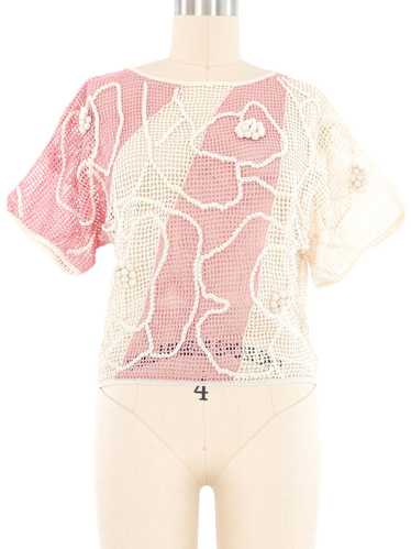 Pink and White Dimensional Crochet Top