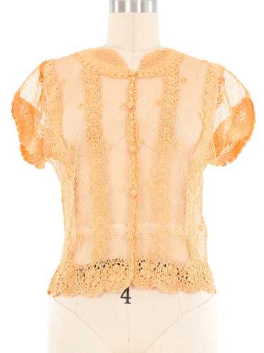 Orange Crochet Button Front Top