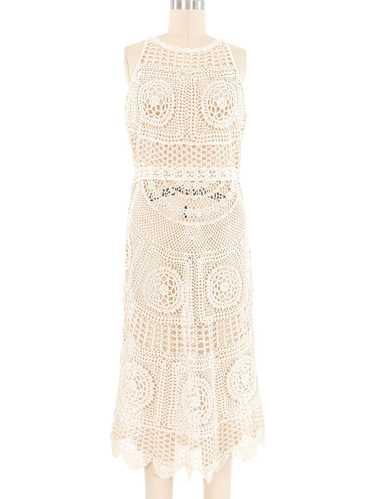 Cream Bateau Neck Sleeveless Crochet Midi Dress