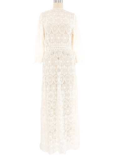 Cream Mandala Lace Crochet Maxi Dress