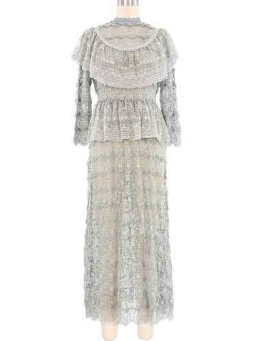 Grey Lace Ruffle Crochet Maxi Dress