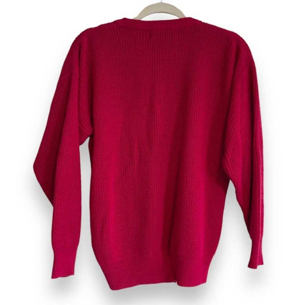 Vintage Vintage 80s Hot Pink V Neck Cable Knit Sw… - image 2