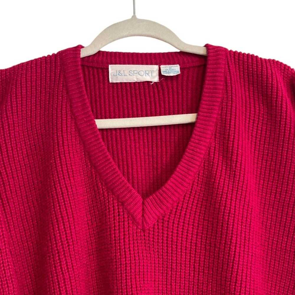 Vintage Vintage 80s Hot Pink V Neck Cable Knit Sw… - image 5