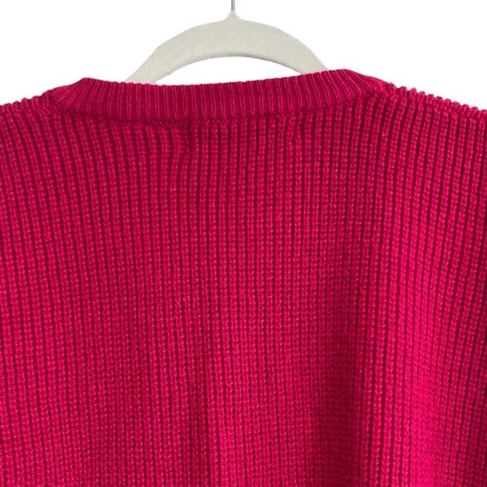 Vintage Vintage 80s Hot Pink V Neck Cable Knit Sw… - image 6