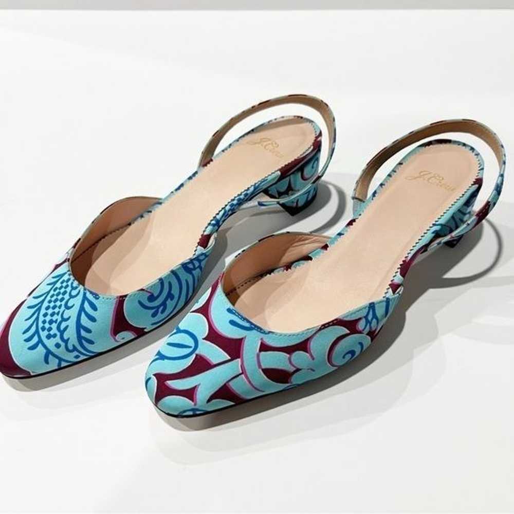 J Crew Blue Jungle Print Block Heel Slingback Pum… - image 2