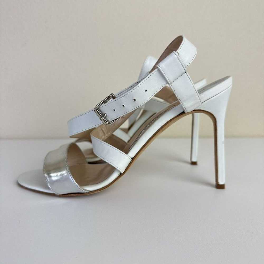 Manolo Blahnik Strappy 4" Heels Sandals Silver Wh… - image 5