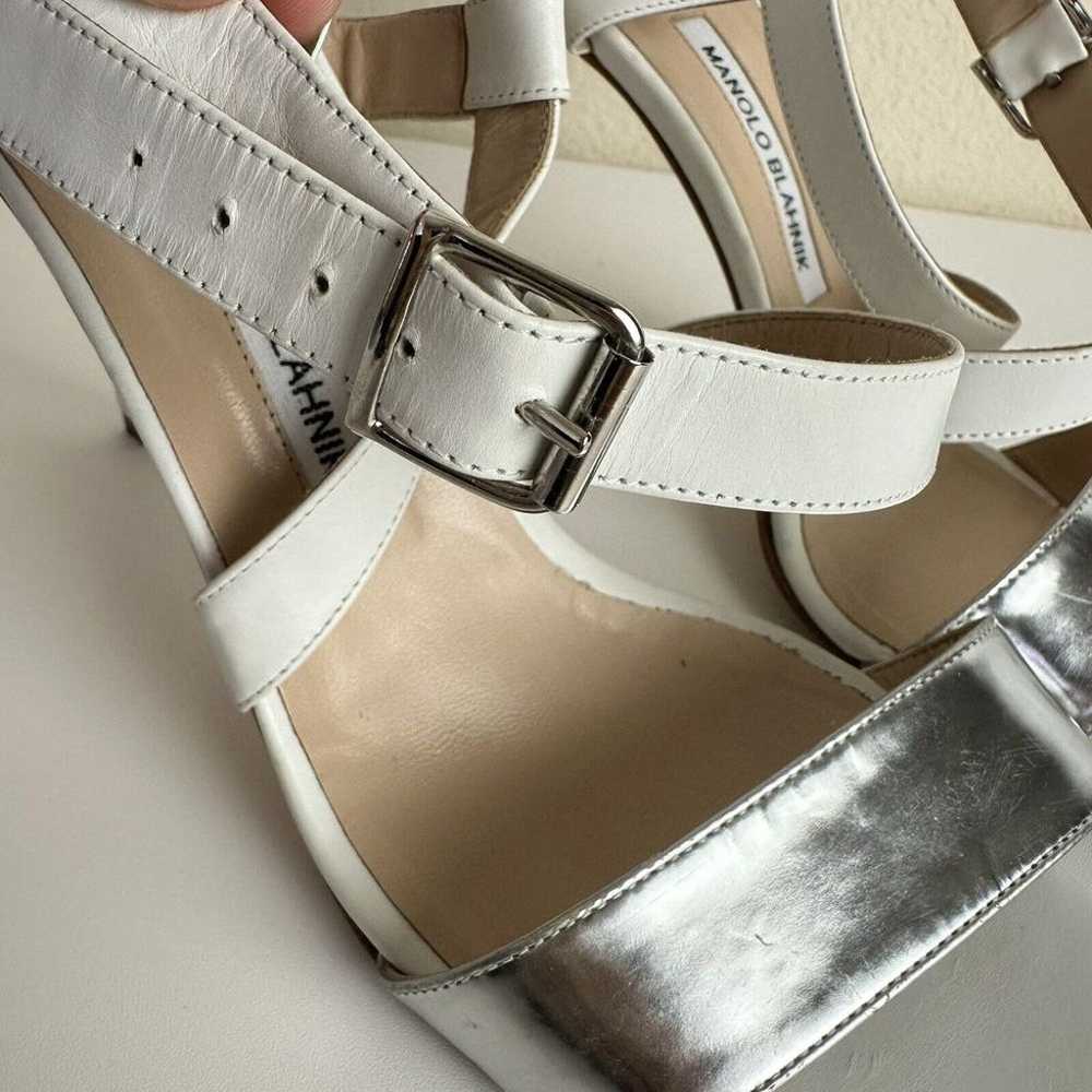 Manolo Blahnik Strappy 4" Heels Sandals Silver Wh… - image 8