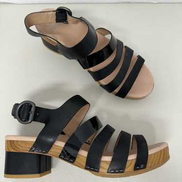 Dansko Black Leather Strappy Sandals Chunky Heels… - image 1