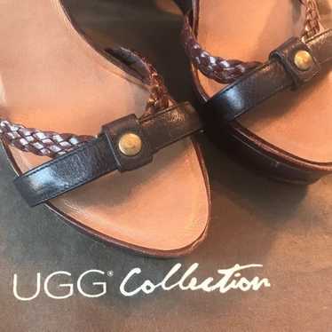 UGG leather wood platform sandals 7