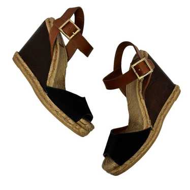 TORY BURCH CANVAS BROWN BLACK GOLD WOMEN WEDGE HE… - image 1