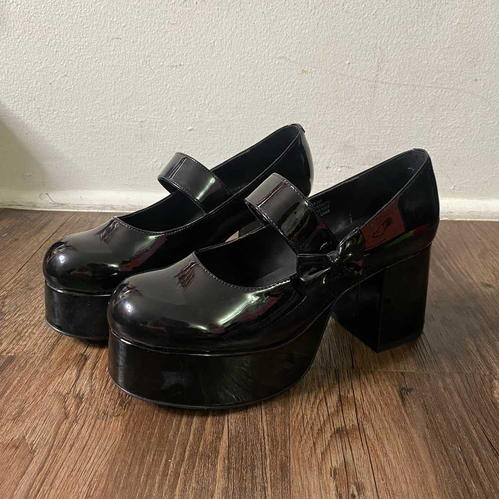 Dolls Kill Sugar Thrillz Black pvc bow mary janes… - image 2