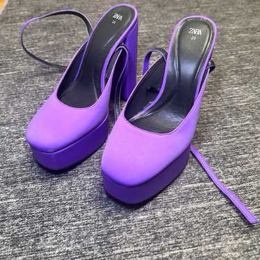 Zara purple platform strappy pumps