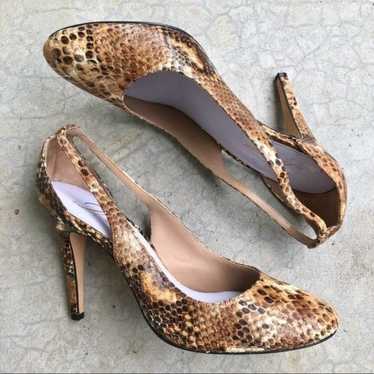 Delman snakeskin leather pumps heels cutout brown… - image 1