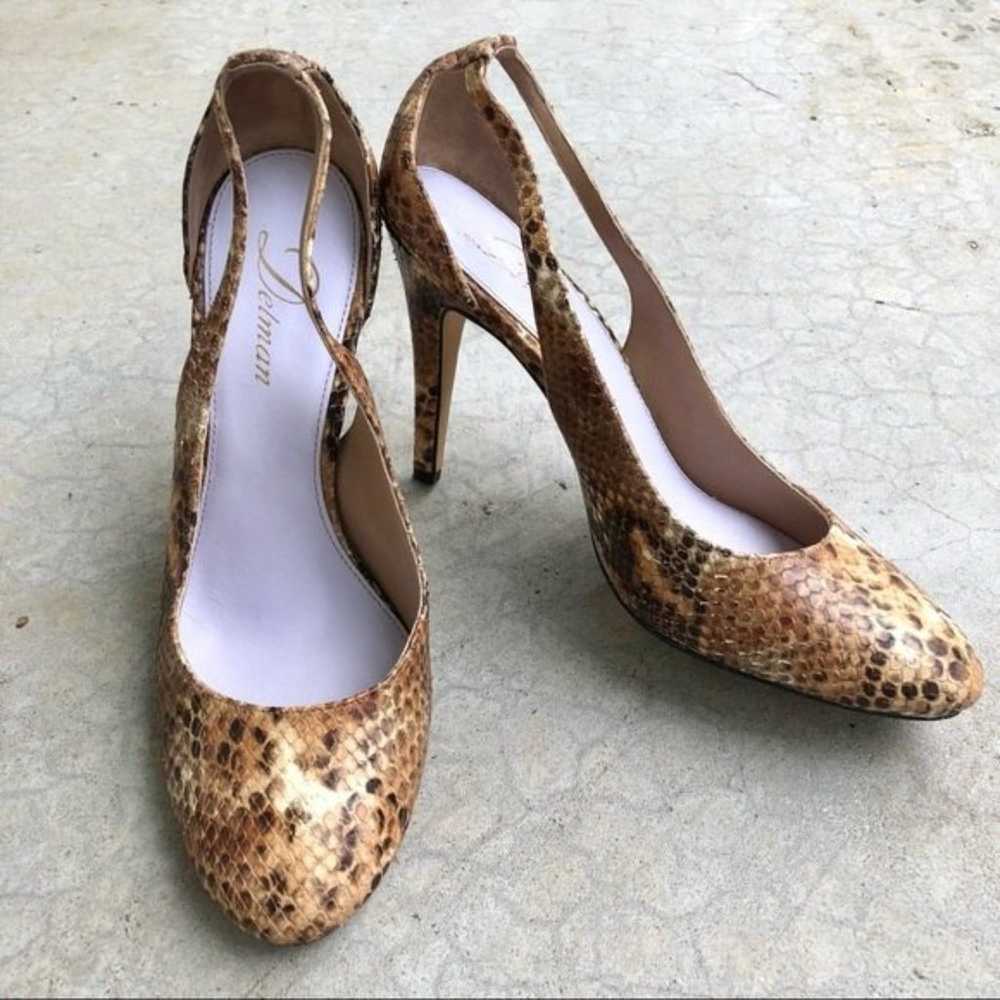 Delman snakeskin leather pumps heels cutout brown… - image 2