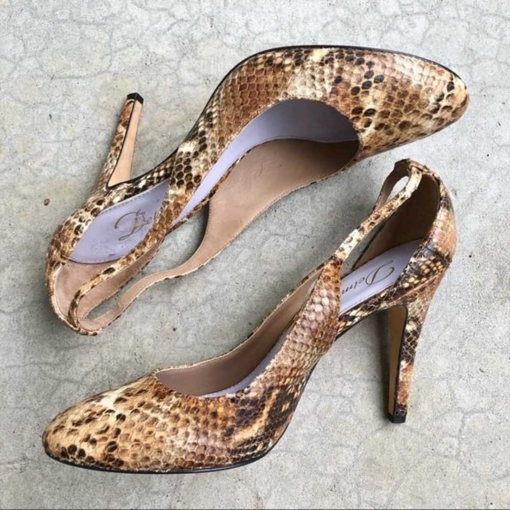 Delman snakeskin leather pumps heels cutout brown… - image 5