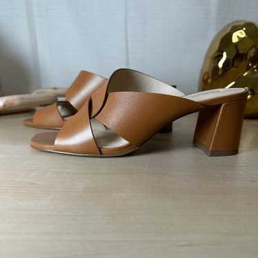 BOTKIER Brown Open Toe Block Heel Mule Sandal