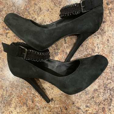 Black Suede Heels with Ankle Strap