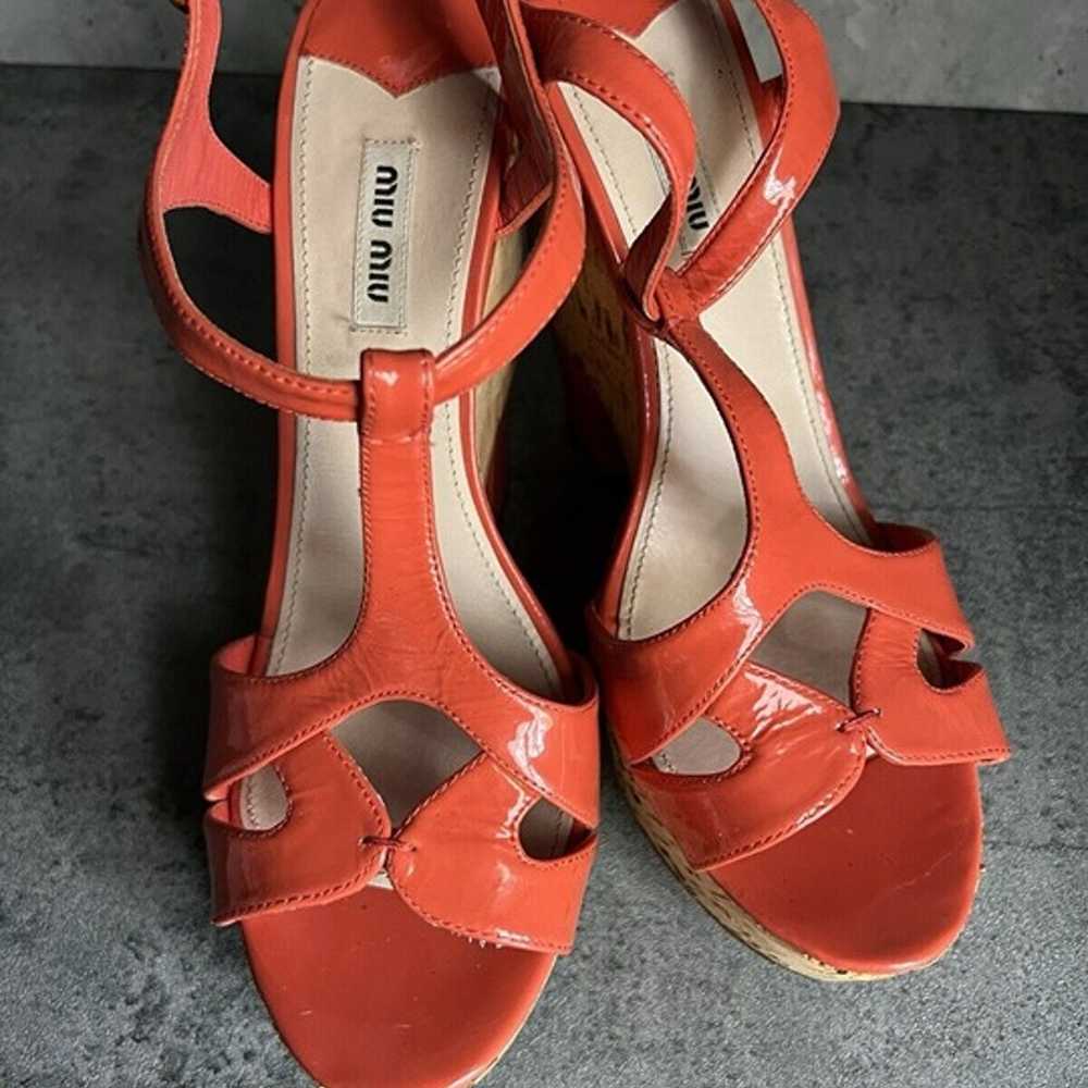 Miu Miu Leather Cork Wedge T-Straps Sandals Platf… - image 10