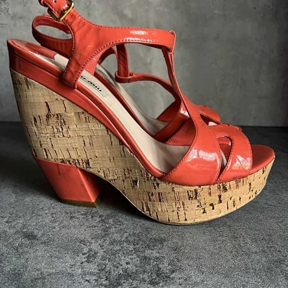 Miu Miu Leather Cork Wedge T-Straps Sandals Platf… - image 7