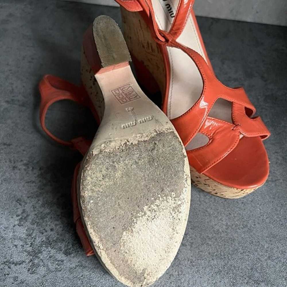 Miu Miu Leather Cork Wedge T-Straps Sandals Platf… - image 9