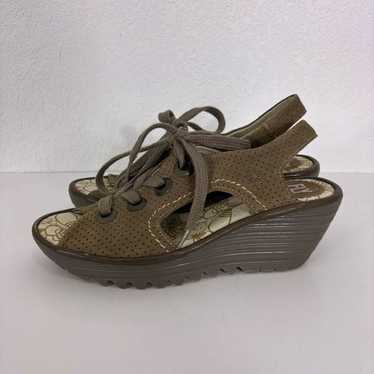 Fly London Taupe Suede Perforated Open Toe Lace U… - image 1