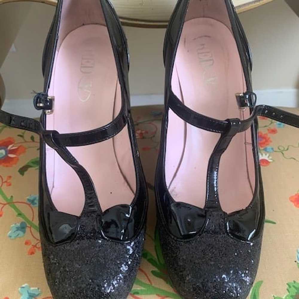 red valentino black glitter t strap heels - image 1