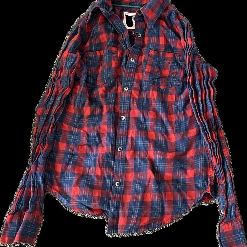 Vintage SO Juniors Medium Red Blue Plaid Flannel … - image 1