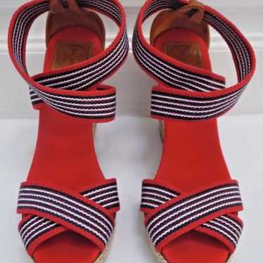 TORY BURCH Adonis red blue stripe canvas espadril… - image 1