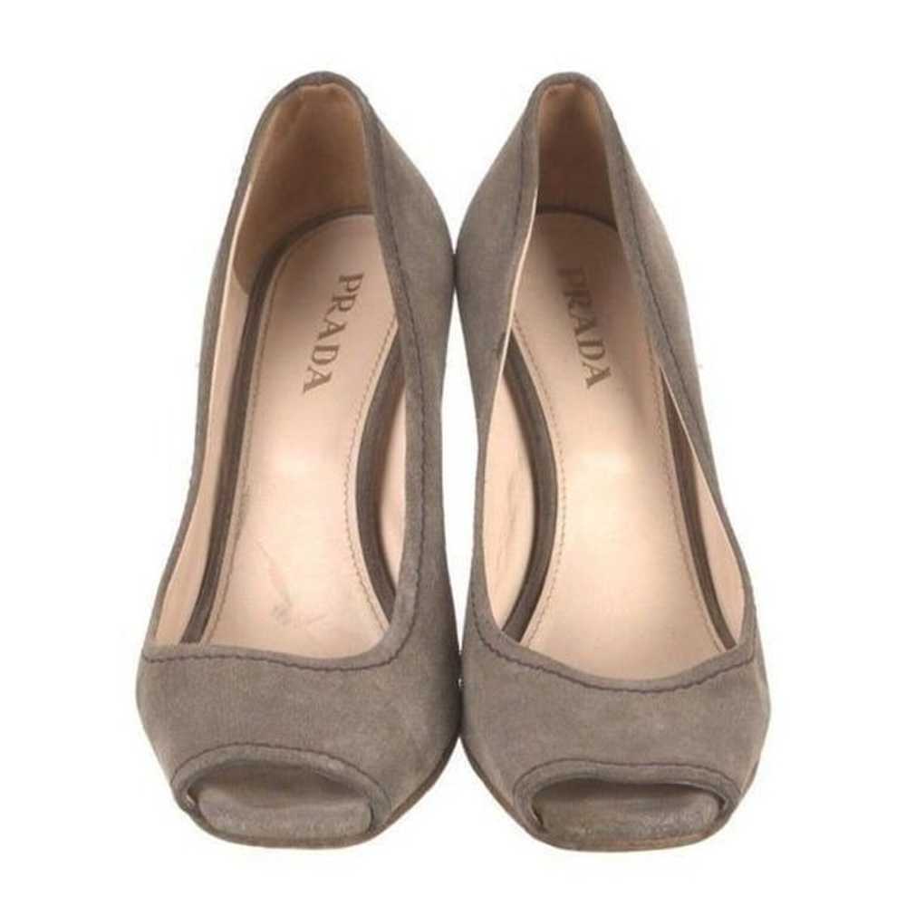 Prada authentic Gray Peep Toe Suede Leather Wedge… - image 3