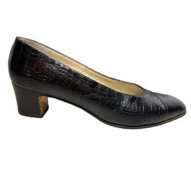 Salvatore Ferragamo Embossed Reptile Print Low Bl… - image 1