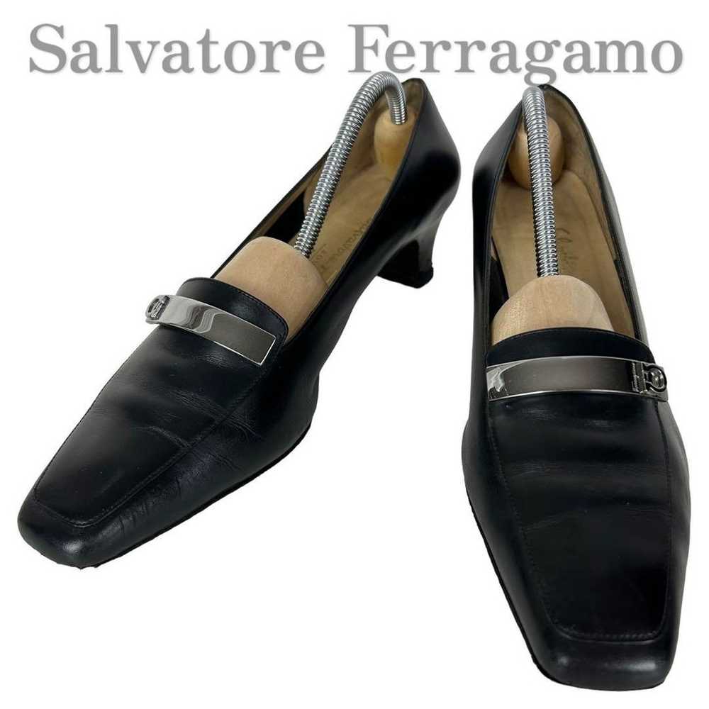 Salvatore Ferragamo Mid-Heel Pumps with Logo Plat… - image 1