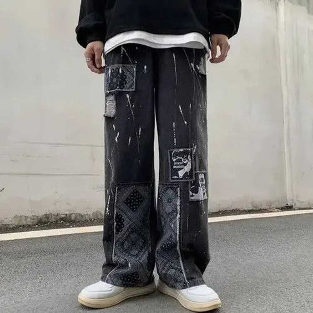 Jean × Streetwear Bandana Patchwork Straight Leg … - image 1