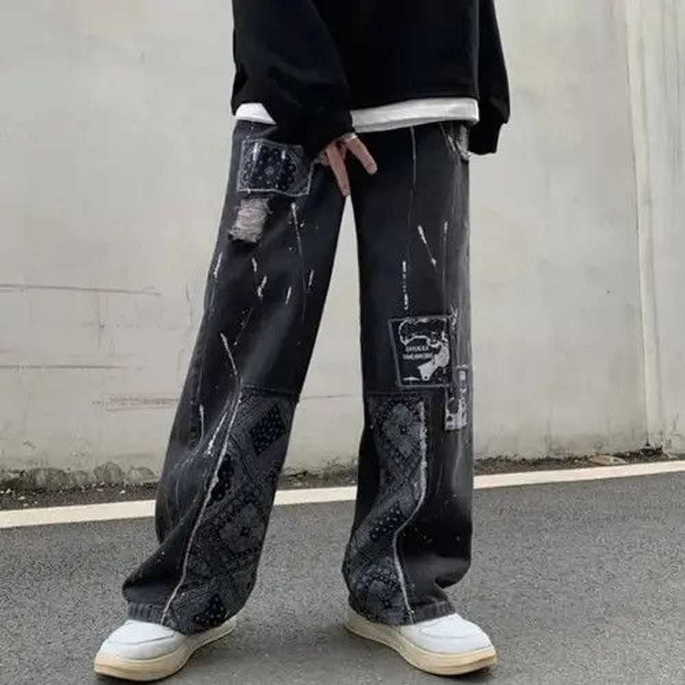 Jean × Streetwear Bandana Patchwork Straight Leg … - image 2