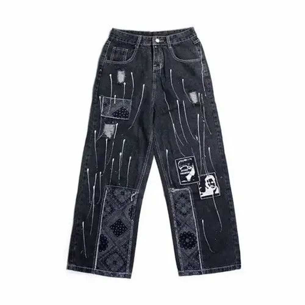 Jean × Streetwear Bandana Patchwork Straight Leg … - image 3