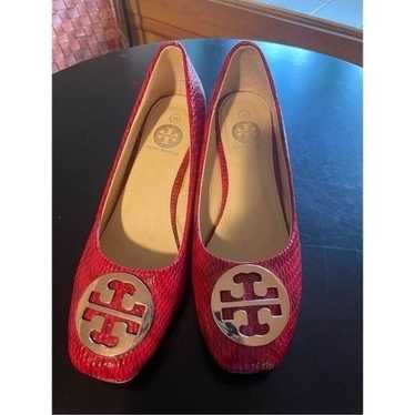 Tory Burch Double Logo Embossed Snakeskin Shoes