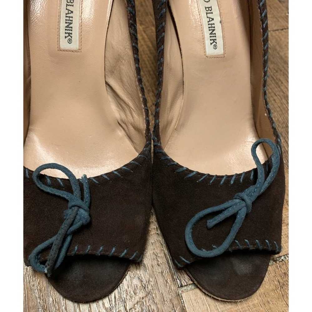 Manolo Blahnik Chocolate Brown Suede -Peep TOE -B… - image 8