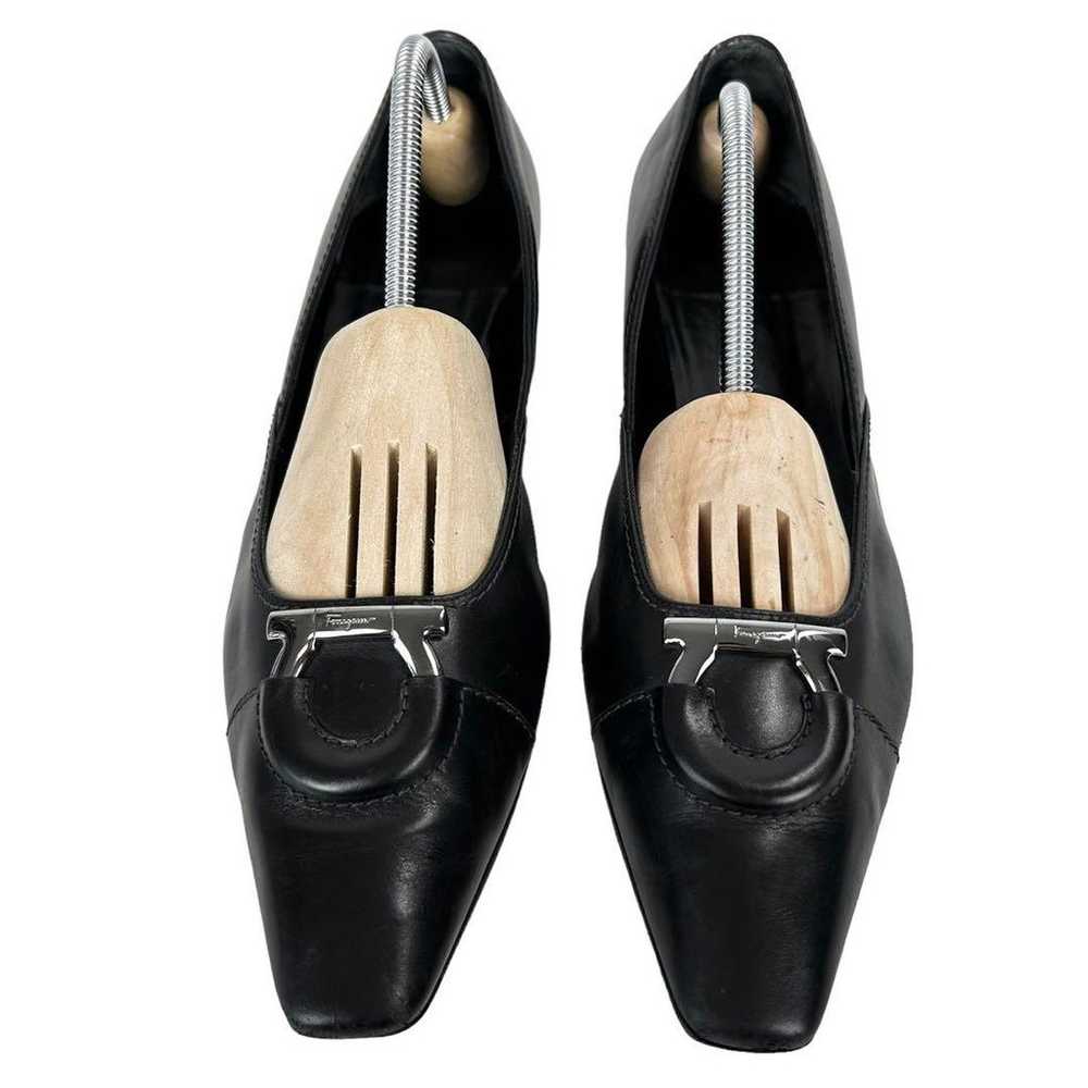 Salvatore Ferragamo Gancini Heel Pumps Leather Bl… - image 2