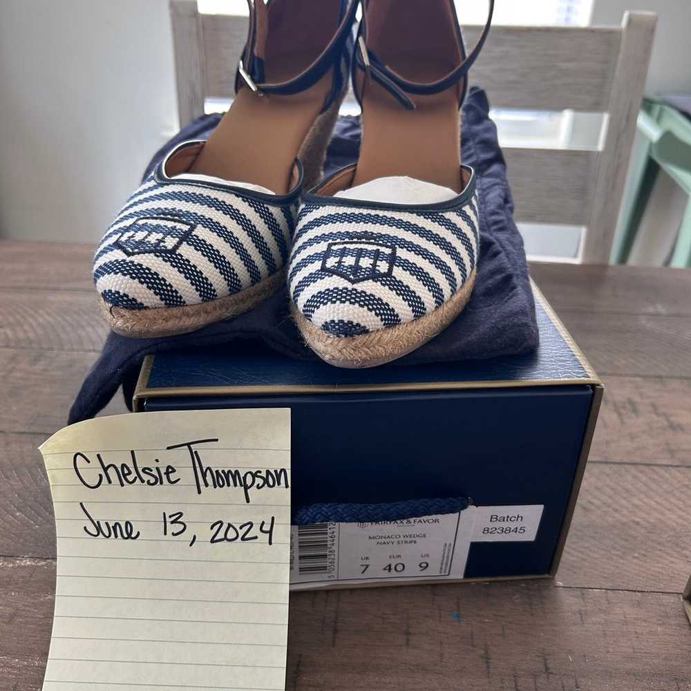 Navy Strip Monaco Wedges Fairfax & Favor sz 40 - image 1