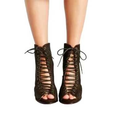 Jeffrey Campbell Covet Black Gray Lace-Up Heels