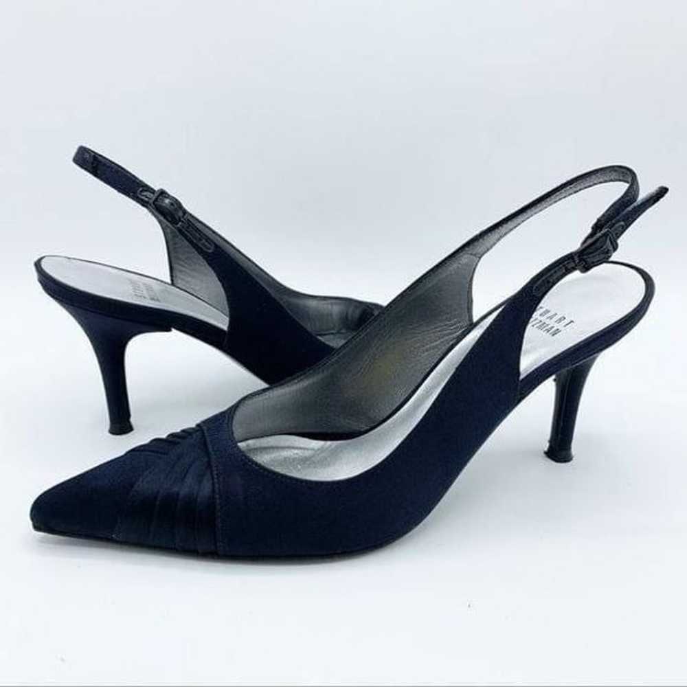 Stuart Weitzman Navy Blue Satin Sling-Back Formal… - image 1